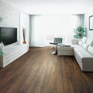 rustic wood-look laminate flooring in living room | Coleman's Flooring & Blinds