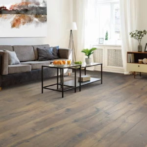 rustic wood-look hardwood flooring in living room | Coleman's Flooring & Blinds