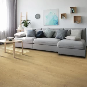 Neutral laminate flooring in living room | Coleman's Flooring & Blinds