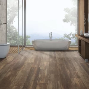 Rustic laminate flooring in bathroom | Coleman's Flooring & Blinds