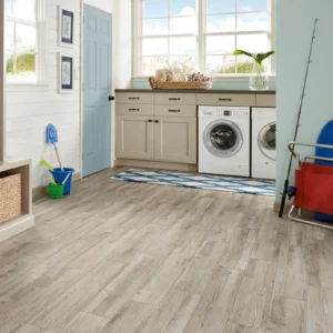 waterproof luxury vinyl plank flooring in a laundry room | Coleman's Flooring & Blinds