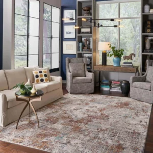 Patterned area rug in a living room | Coleman's Flooring & Blinds