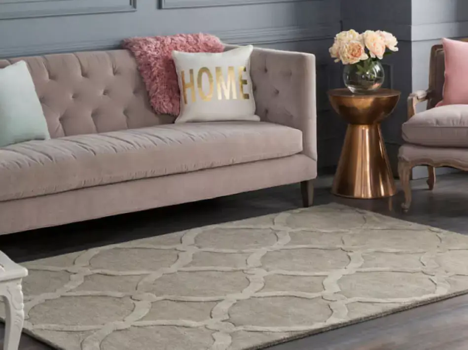 Patterned area rug in a living room | Coleman's Flooring & Blinds